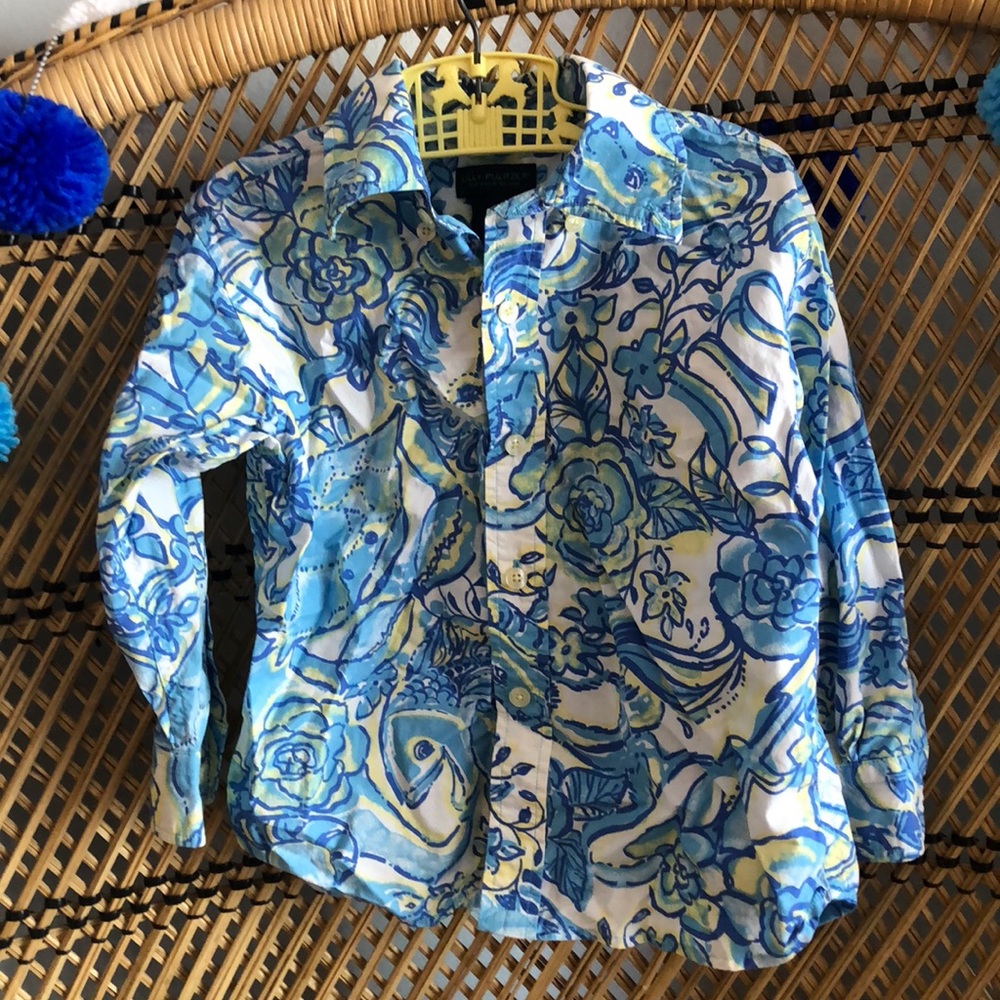 Lilly Pulitzer Blue and Yellow Floral Kids Shirt